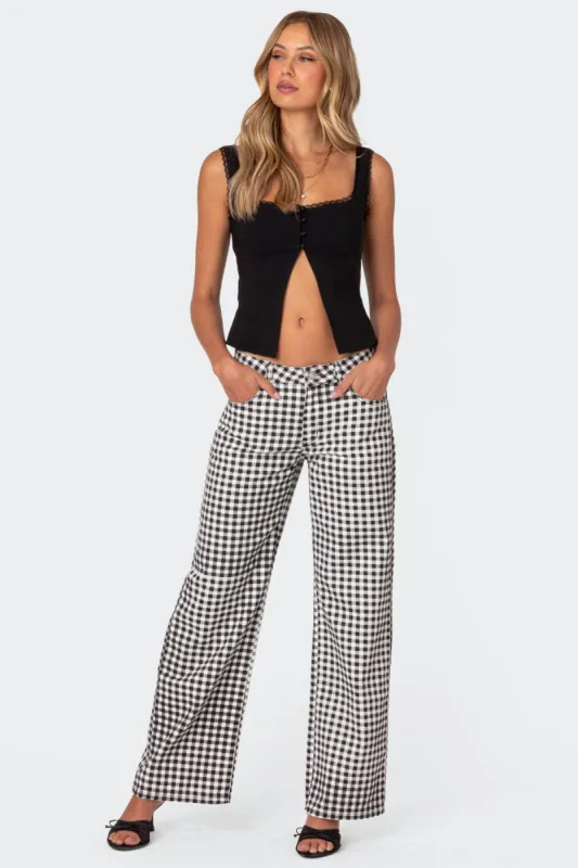 Gingham Printed Low Rise Jeans sold by Edikted