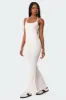 Strappy Ribbed Open Back Flared Jumpsuit sold by Edikted