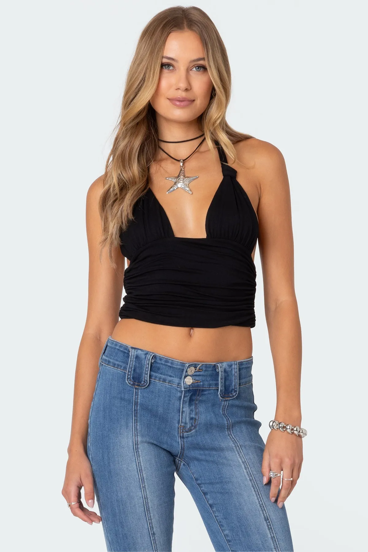Lillie Knotted Halter Top sold by Edikted
