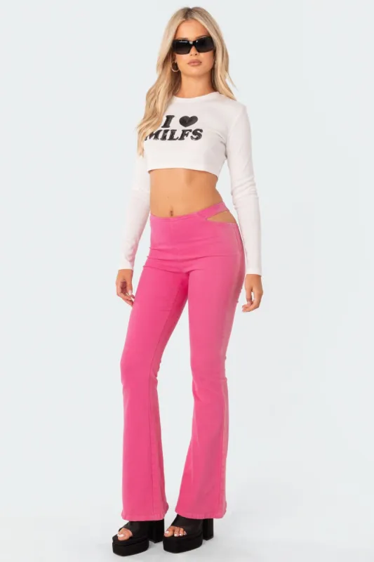 Kira Cut-Out Flared Jeans sold by Edikted