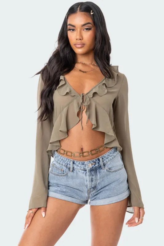 Reese Chiffon Ruffle Top sold by Edikted