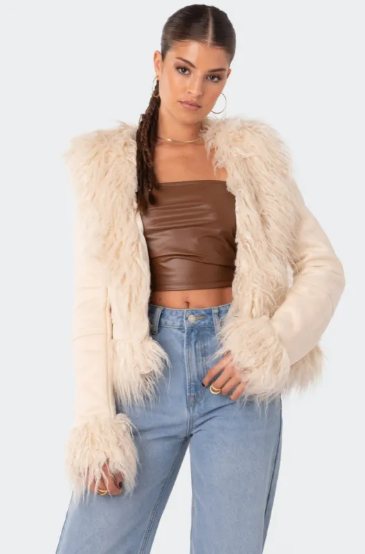 Faux Fur Trim Coat sold by Edikted