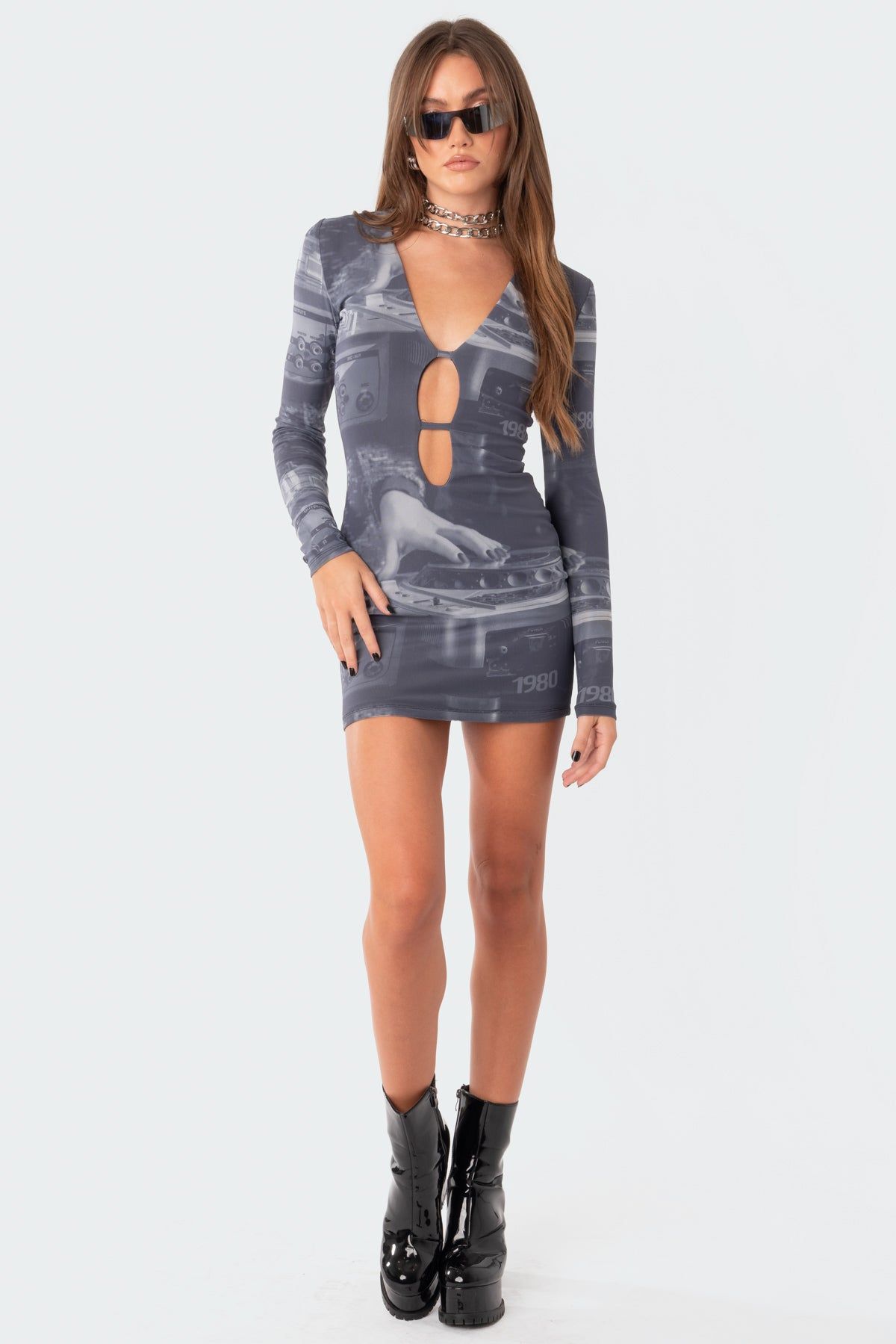 Dj Printed Cut-Out Mesh Dress sold by Edikted product image thumbnail 4