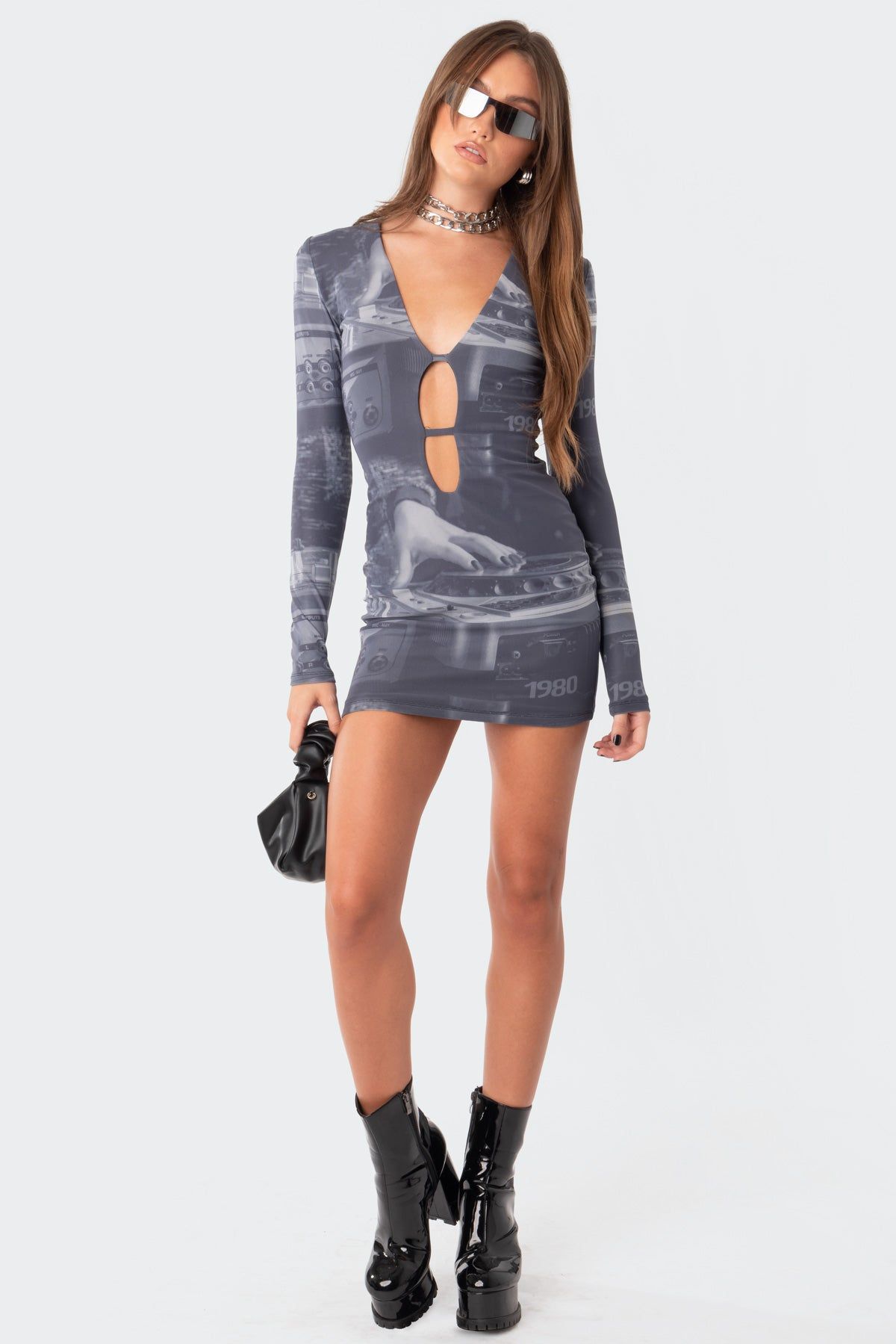 Dj Printed Cut-Out Mesh Dress sold by Edikted