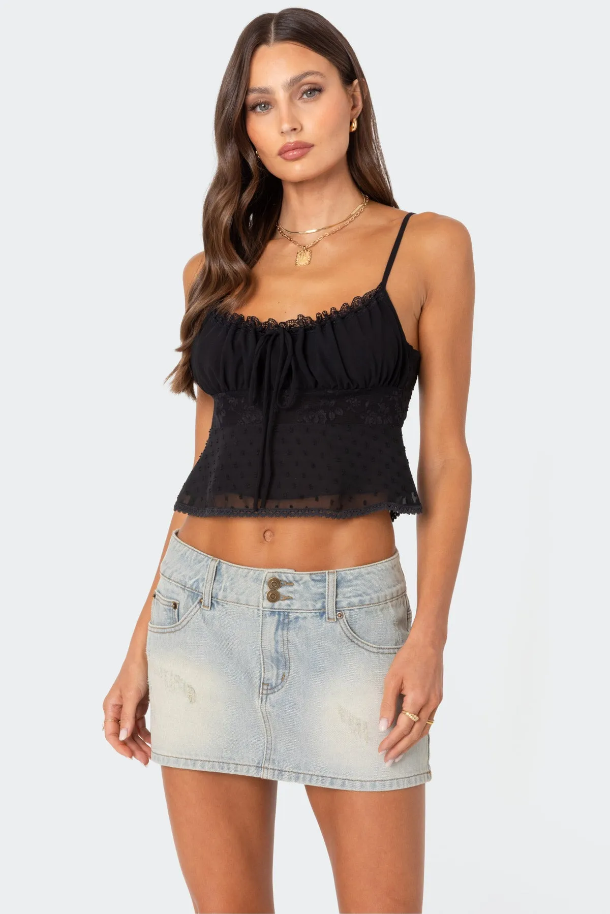 Wendy Tie Back Lacey Top sold by Edikted