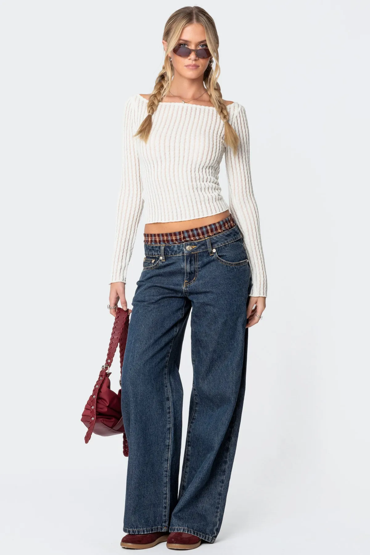 Textured Sheer Boat Neck Top sold by Edikted product image thumbnail 2