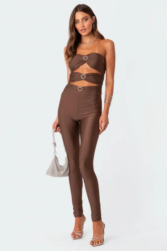 Rhinestone Heart Cut Out Jumpsuit sold by Edikted