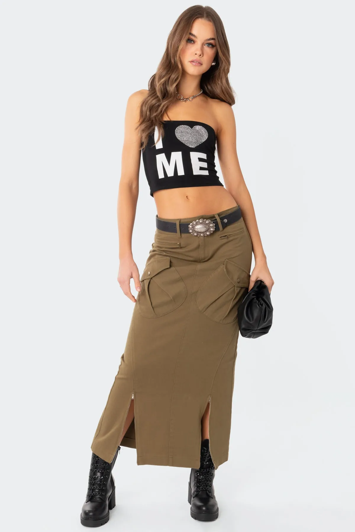 Cierra Low Rise Cargo Maxi Skirt sold by Edikted product image thumbnail 3
