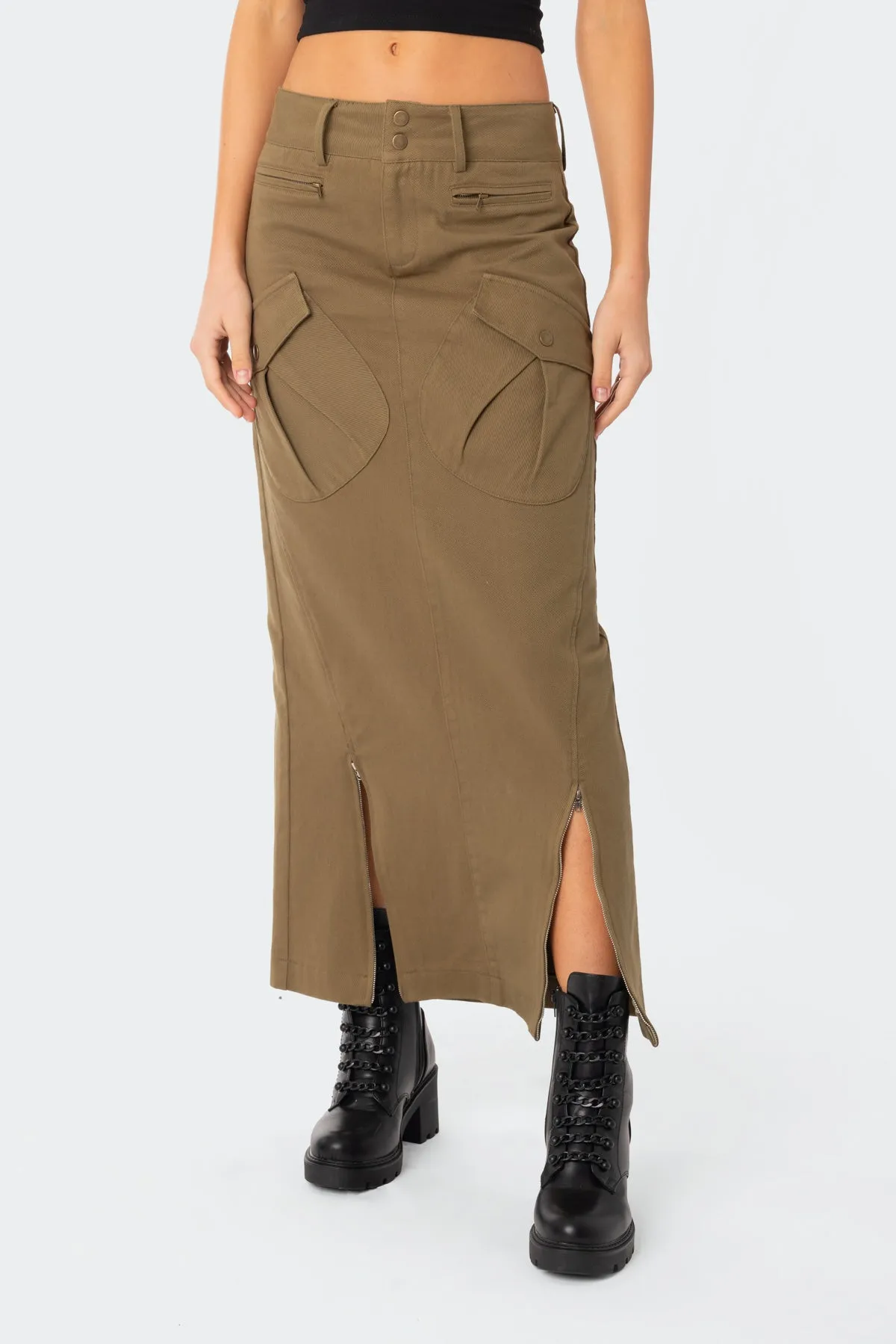 Cierra Low Rise Cargo Maxi Skirt sold by Edikted product image thumbnail 2