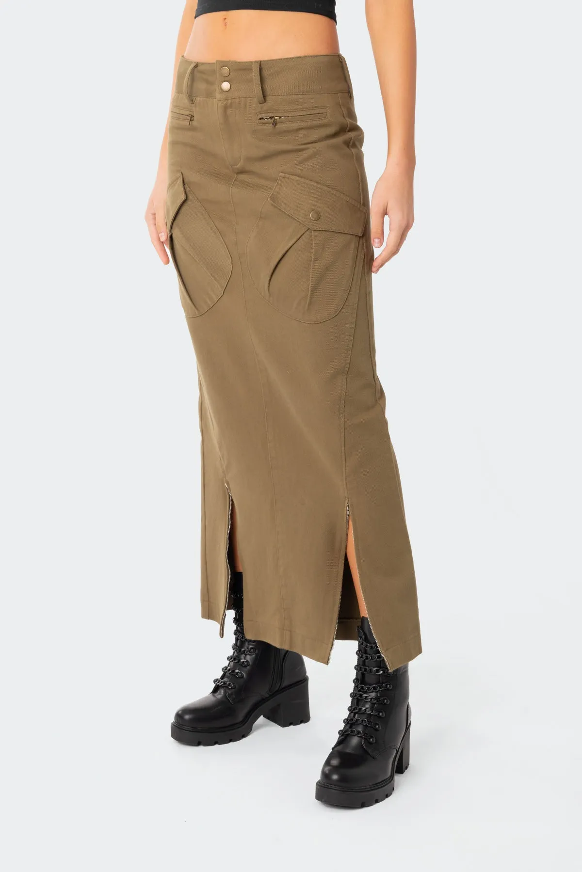 Cierra Low Rise Cargo Maxi Skirt sold by Edikted product image thumbnail 4