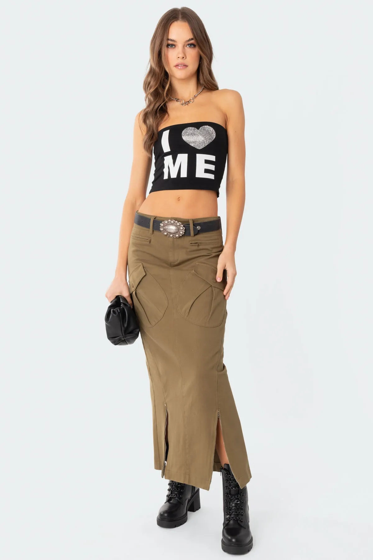 Cierra Low Rise Cargo Maxi Skirt sold by Edikted