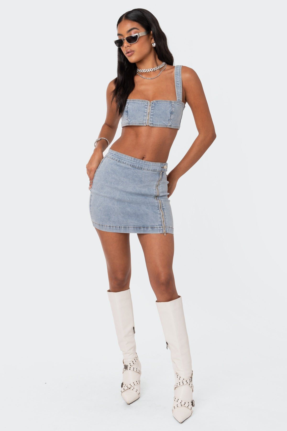Rylee Denim Stretch Skirt sold by Edikted