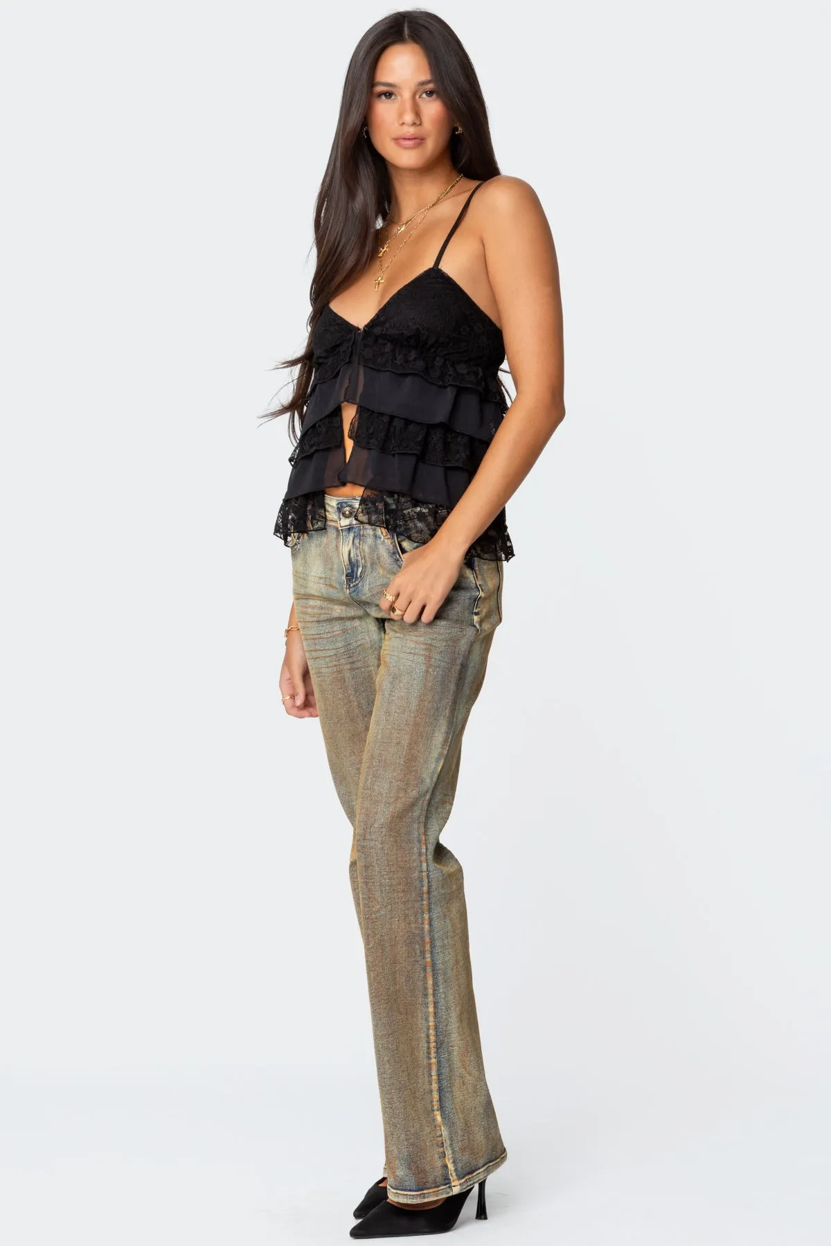 Lacey Split Front Ruffle Tank Top sold by Edikted product image thumbnail 4