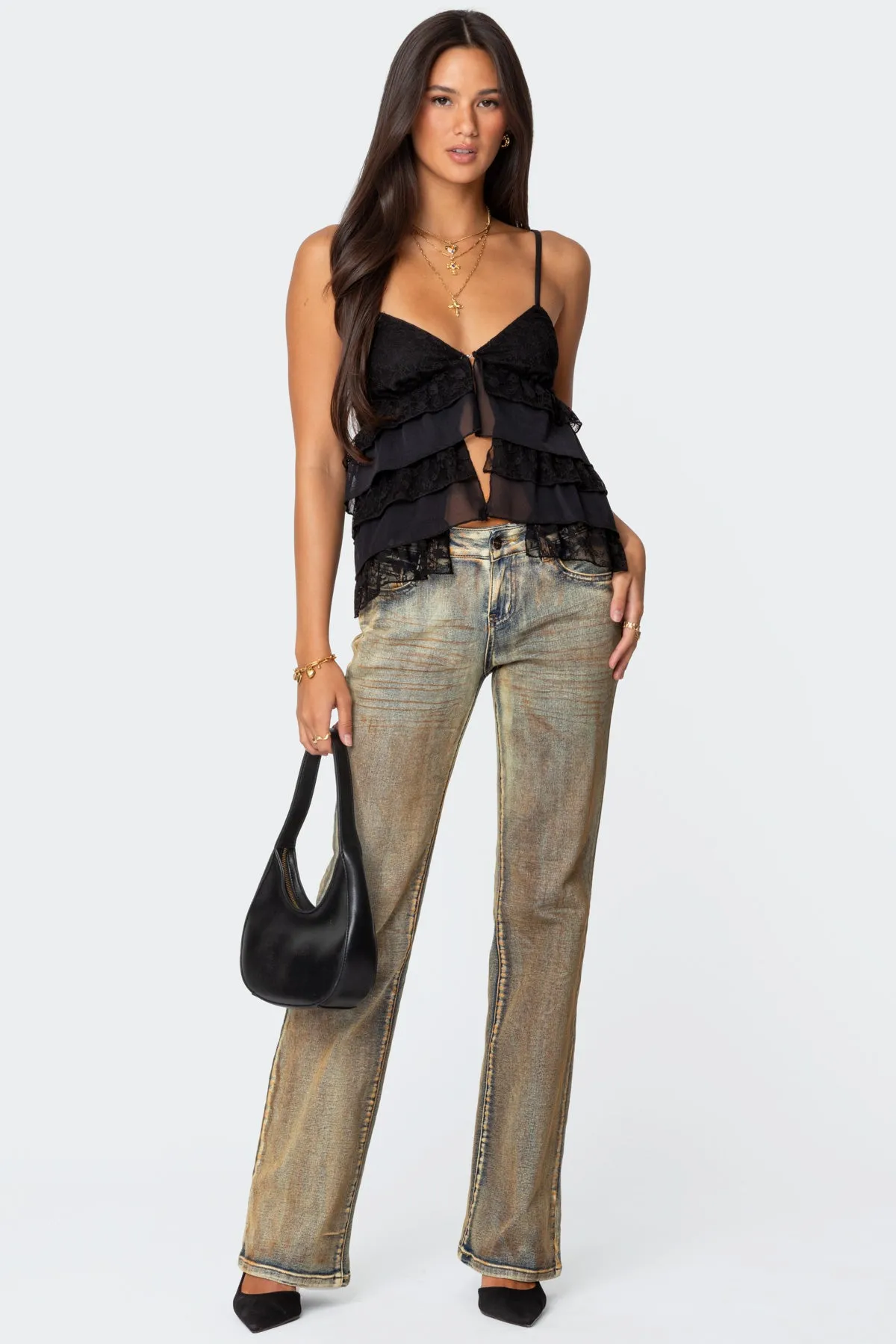 Lacey Split Front Ruffle Tank Top sold by Edikted product image thumbnail 2