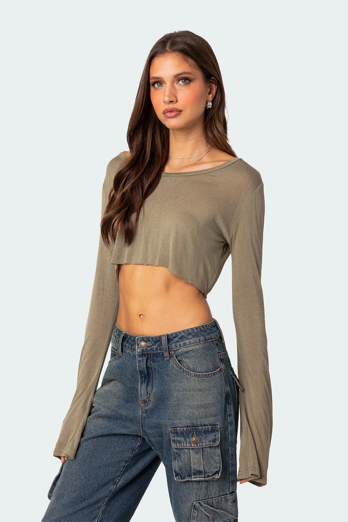 Sheer Raw Hem Crop Top sold by Edikted product image thumbnail 3