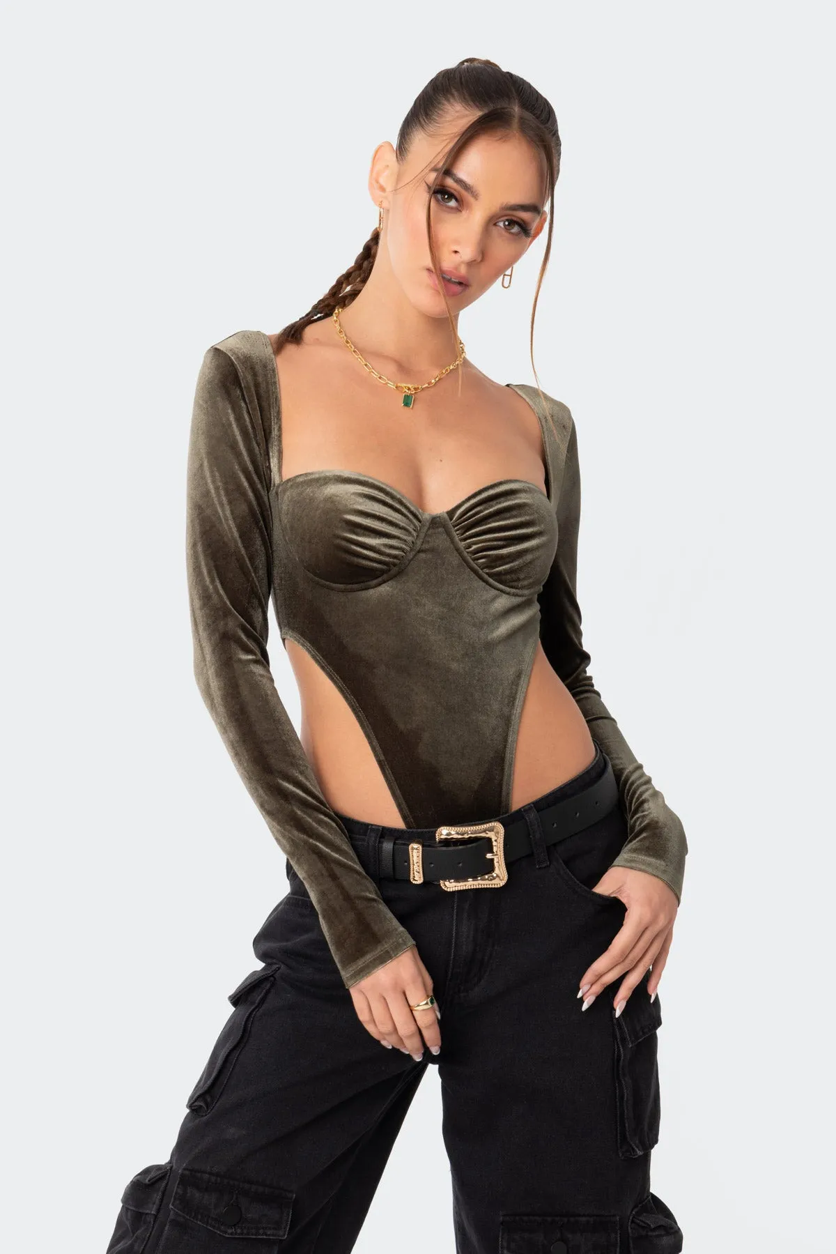 Velvet High Cut Cupped Bodysuit sold by Edikted product image thumbnail 2