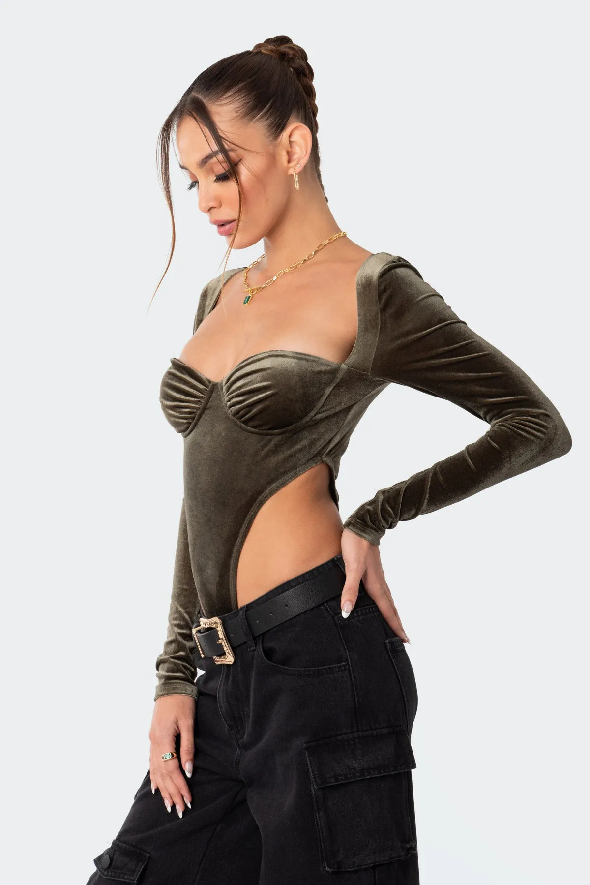 Velvet High Cut Cupped Bodysuit sold by Edikted product image thumbnail 4