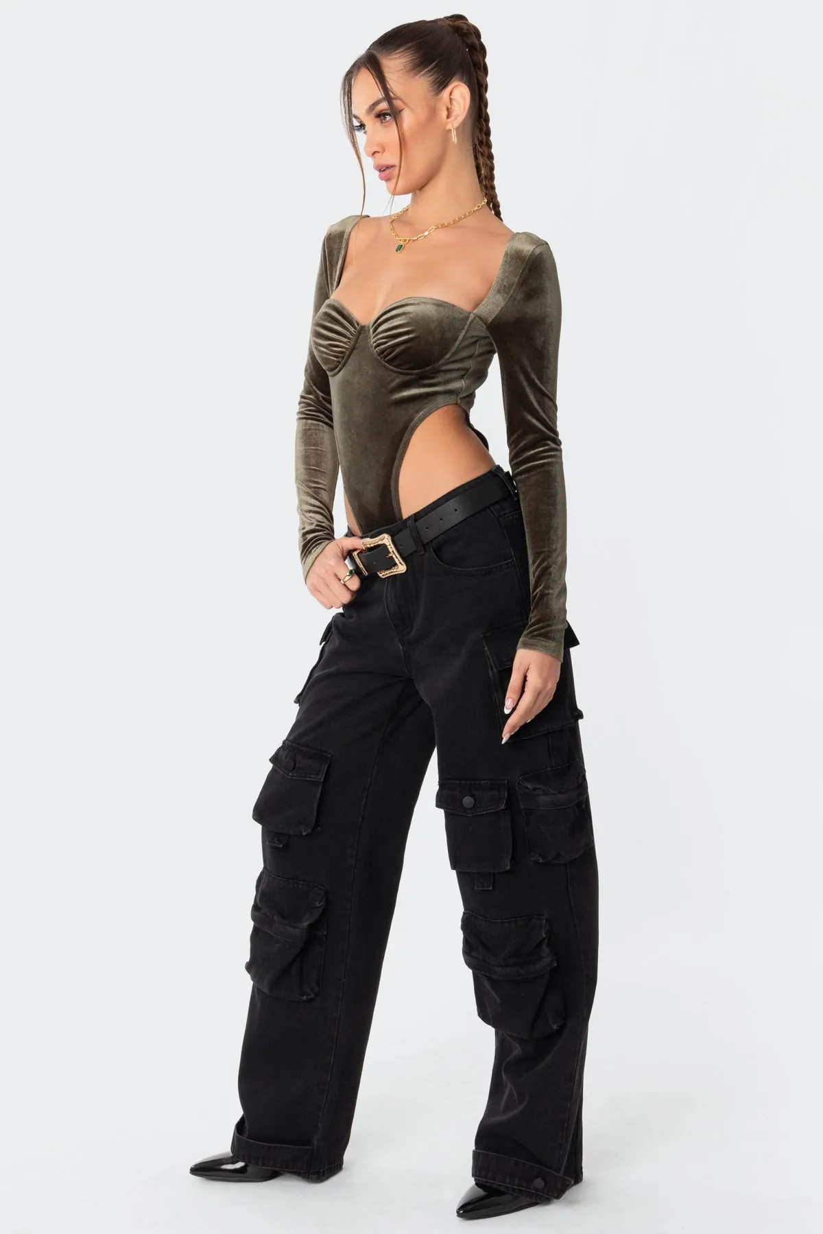 Velvet High Cut Cupped Bodysuit sold by Edikted product image thumbnail 3