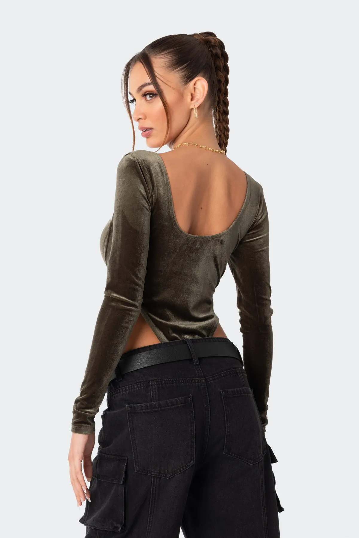 Velvet High Cut Cupped Bodysuit sold by Edikted product image thumbnail 5