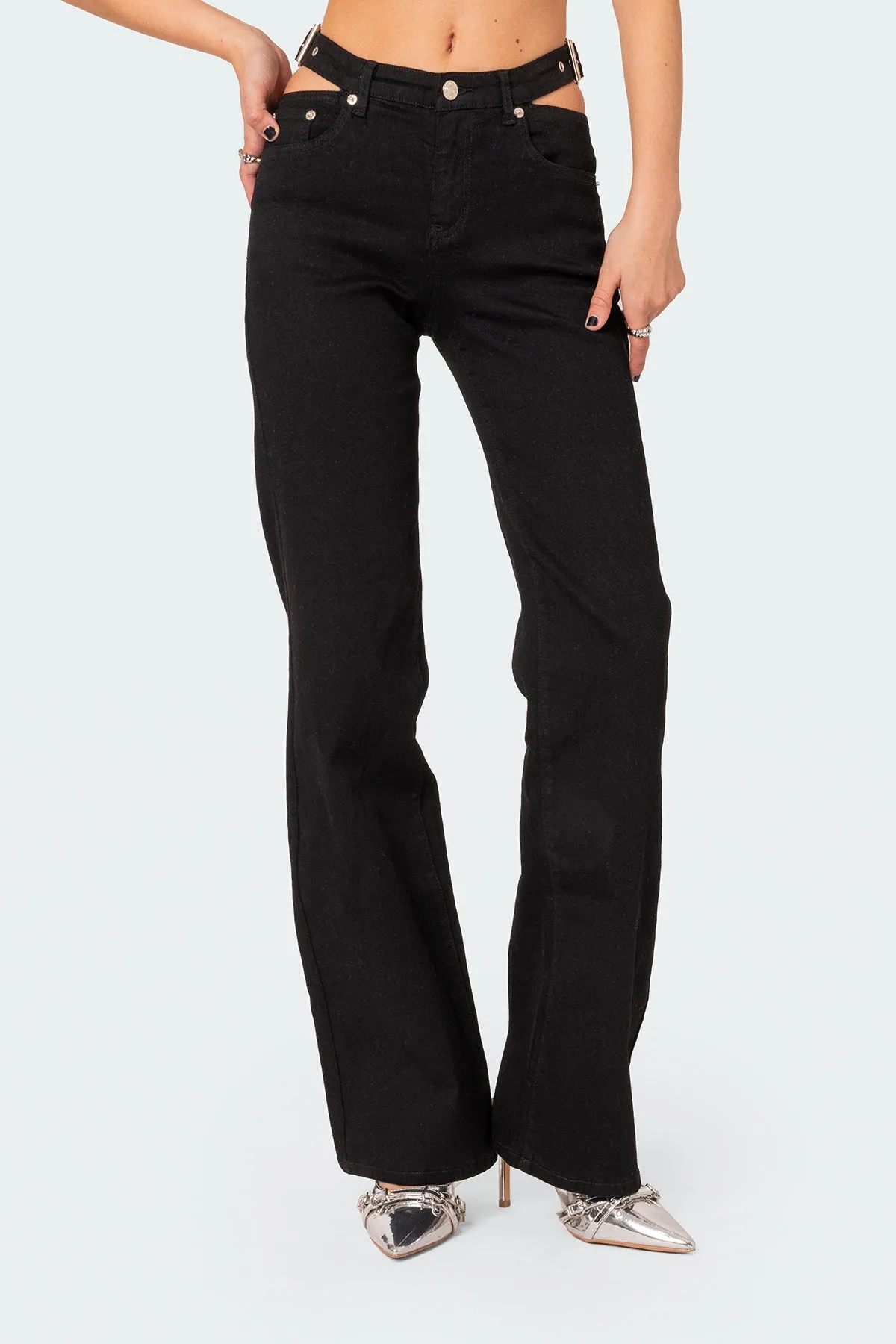 Cut Out Belt Low Rise Flared Jeans sold by Edikted product image thumbnail 2