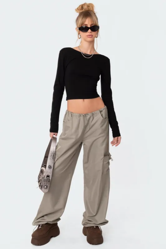 Asha Low Rise Nylon Cargo Pants sold by Edikted