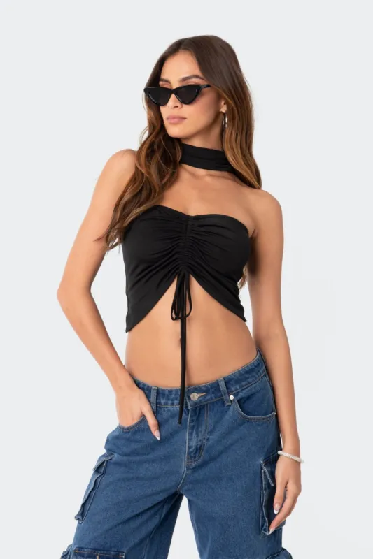 Paloma Drawstring Choker Top sold by Edikted