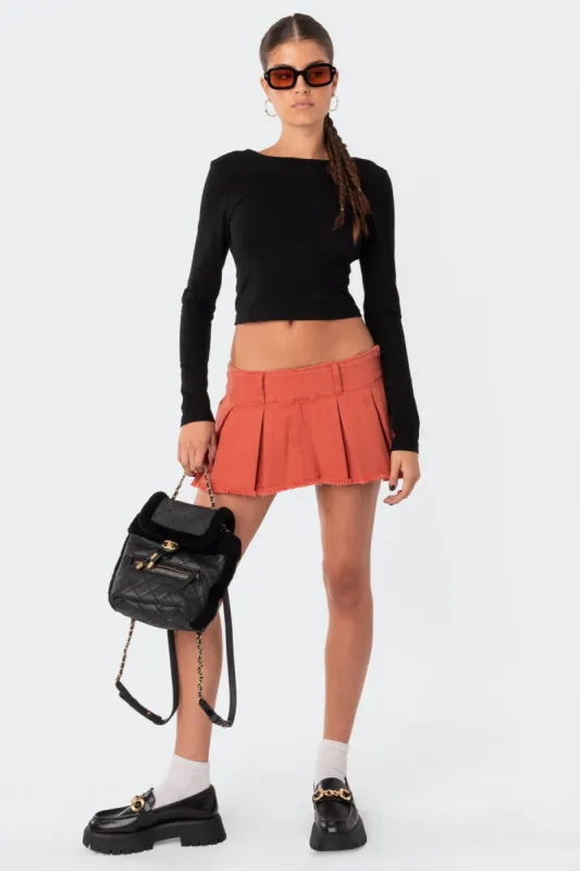 Washed Denim Pleated Micro Skort sold by Edikted