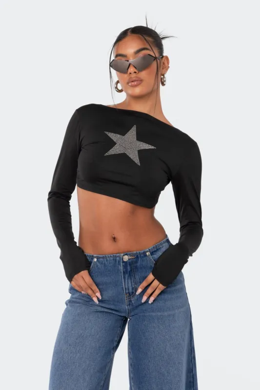 Starlight Open-Back Rhinestone Crop Top sold by Edikted