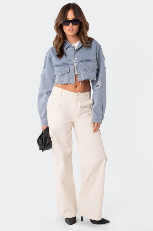 Addison Cropped Denim Jacket sold by Edikted