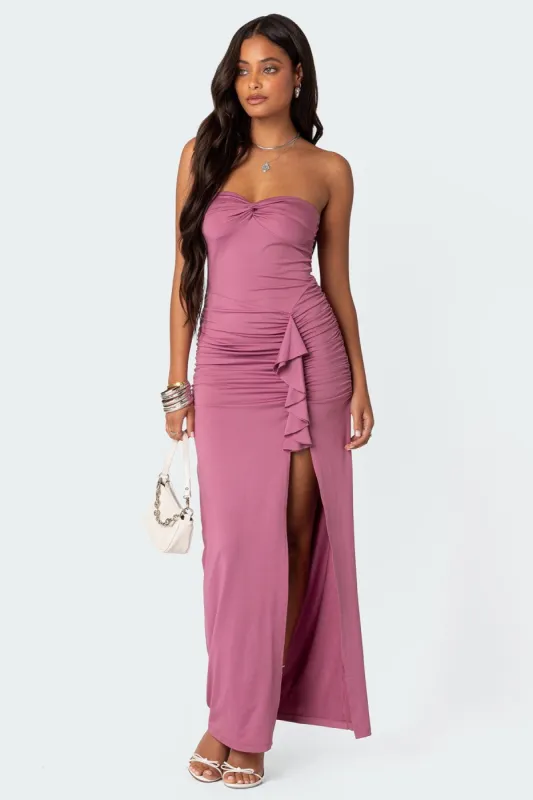 Ashley Gathered Ruffle Maxi Dress sold by Edikted
