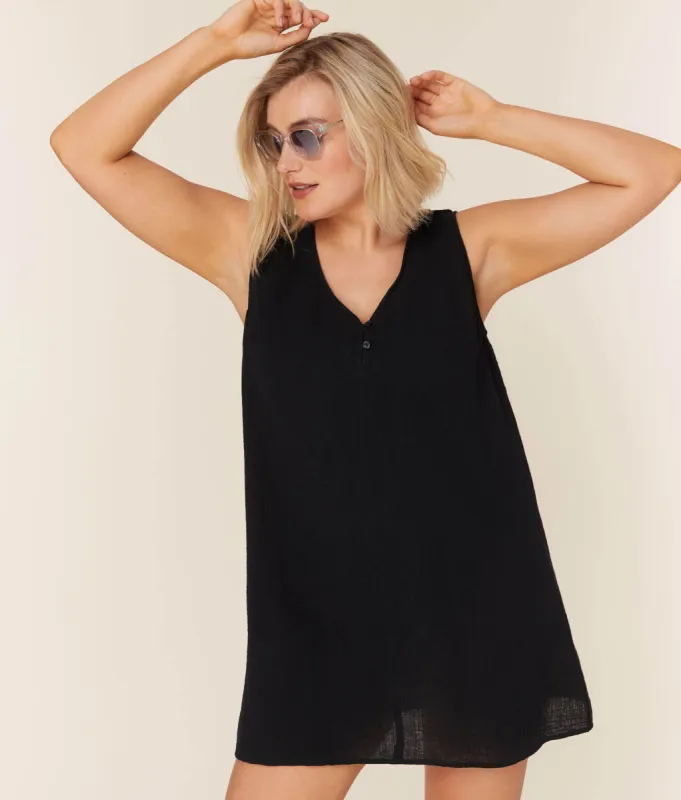 The Frades Mini Dress - Cotton Gauze - Black made by Andie