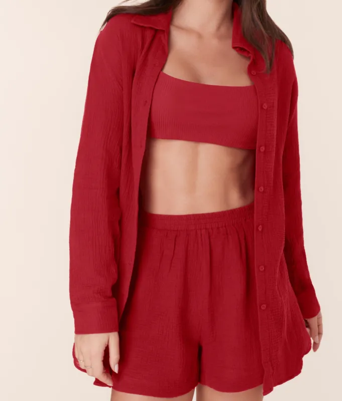 The Corvo Button Up - Cotton Gauze - Flame sold by Andie