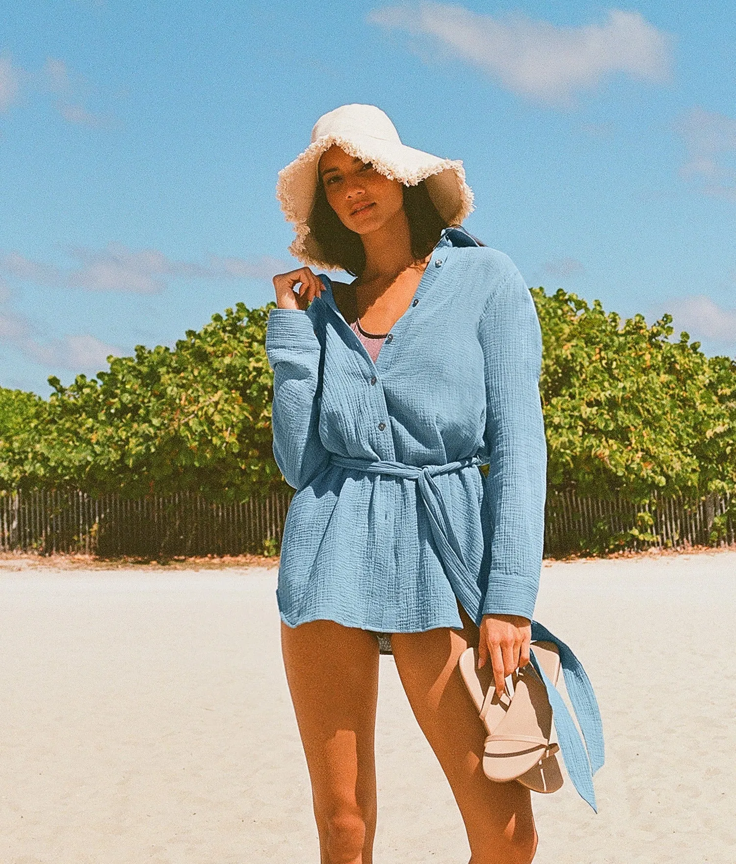 The Corvo Button Up - Cotton Gauze - Oceanview sold by Andie