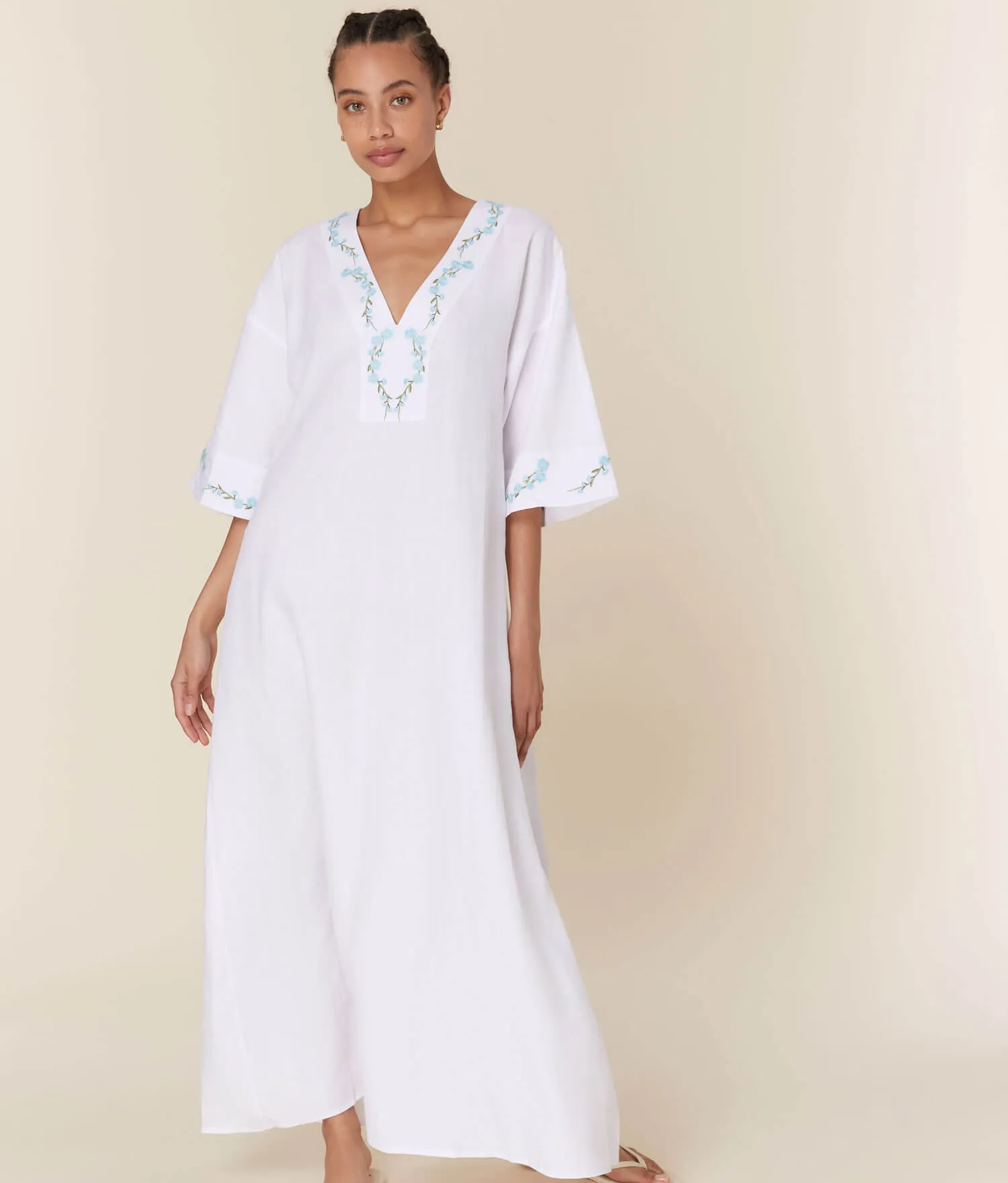 The Kepez Kaftan Dress - Linen - White sold by Andie