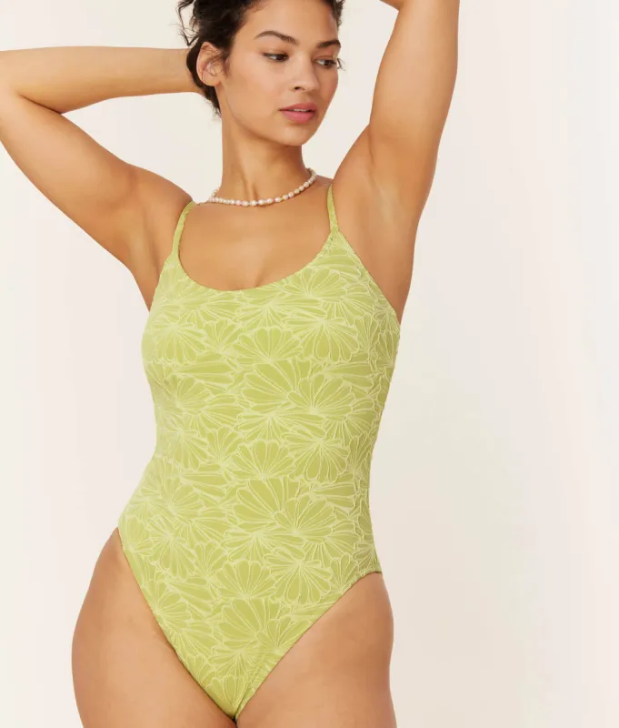 The Amalfi One Piece - Textured Floral - Daiquiri - Long Torso sold by Andie
