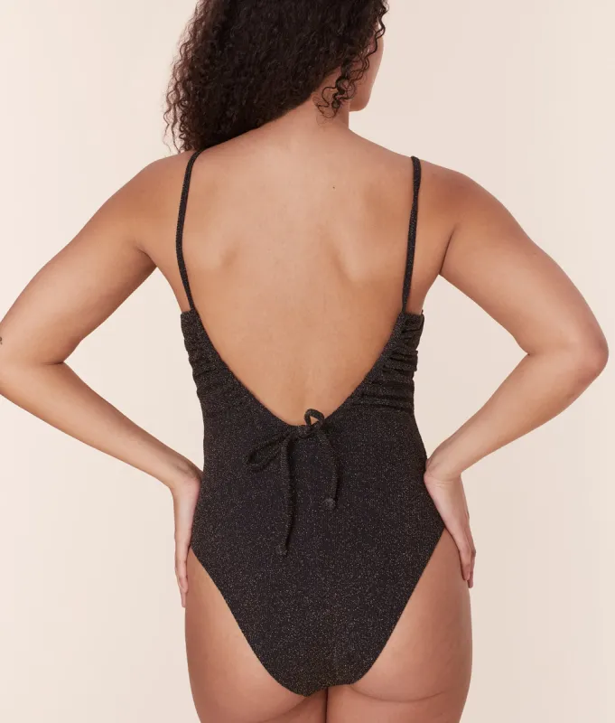 The Liku One Piece - Lurex Rib - Black - Long Torso sold by Andie