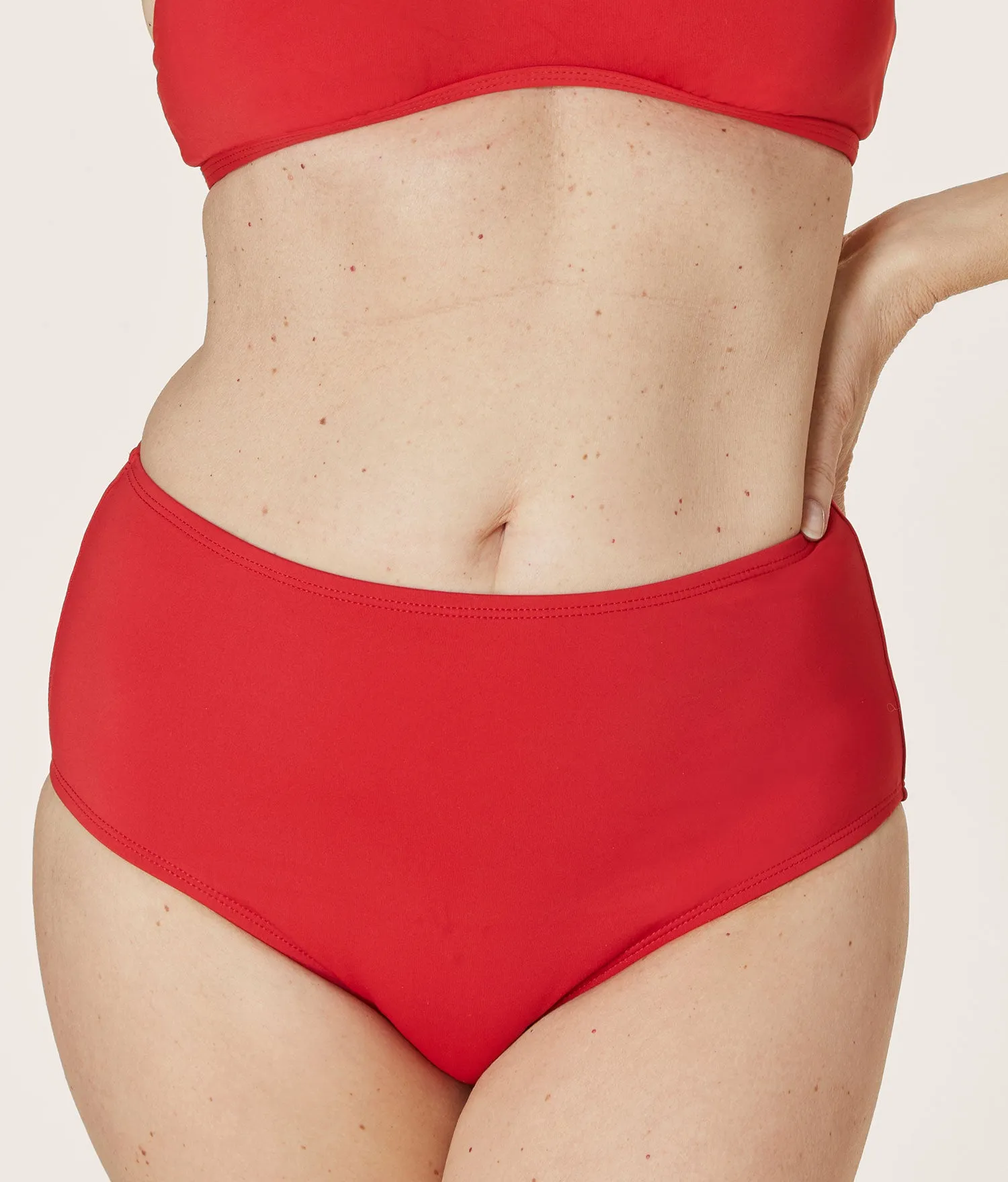 The High Waist Bikini Bottom - Eco Nylon - Cherry Red sold by Andie product image thumbnail 3