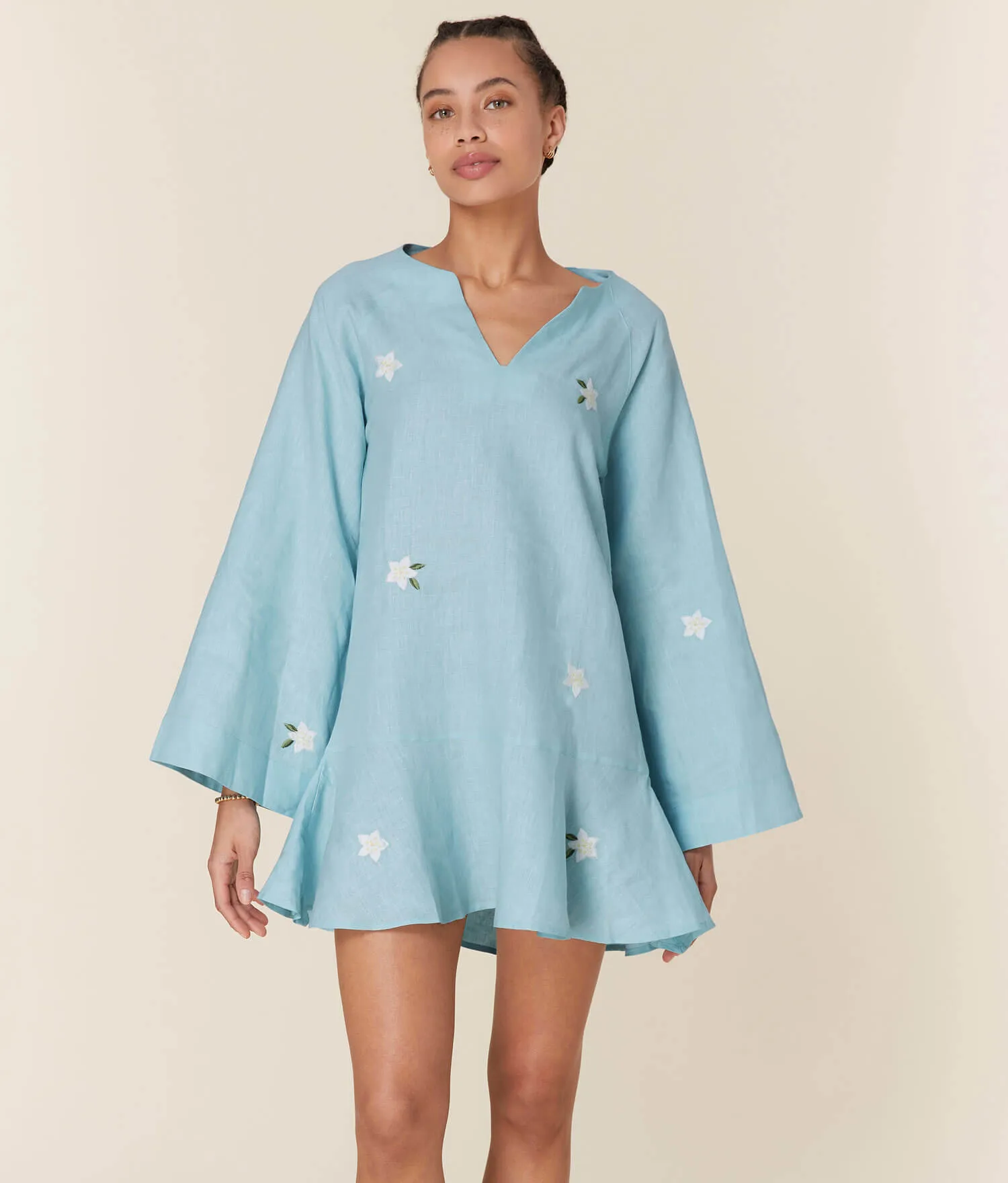 The Serik Mini Dress - Linen - Hydrangea sold by Andie