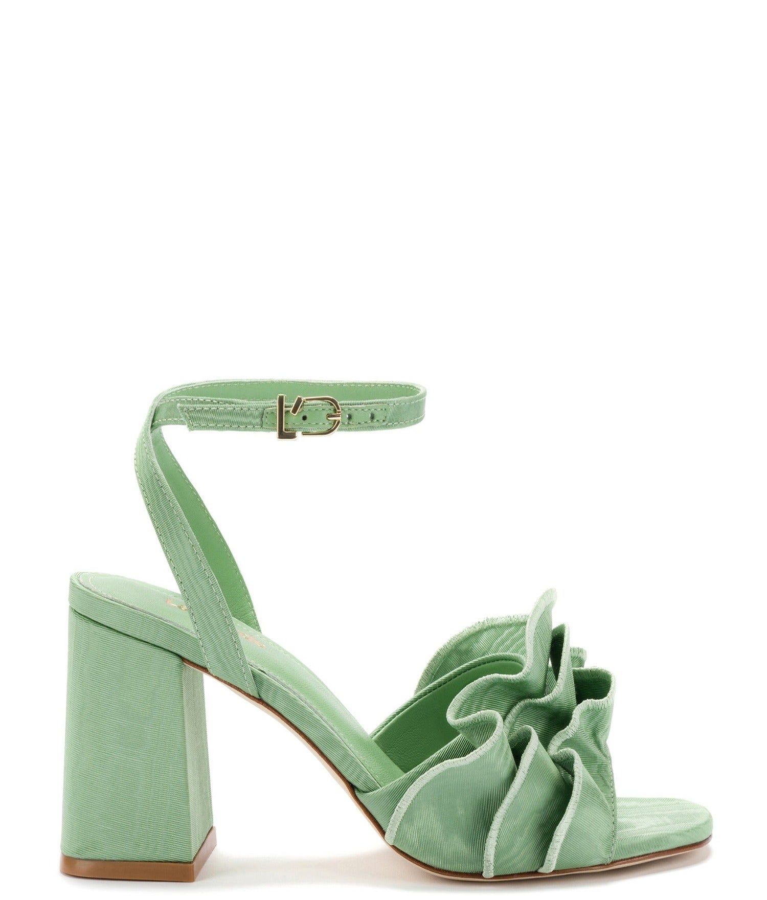 Selena Ruffle Sandal In Pistacchio Fabric sold by Andie