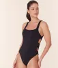 The Lucia One Piece - Eco Nylon - Black - Long Torso sold by Andie
