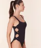 The Lucia One Piece - Eco Nylon - Black - Long Torso sold by Andie