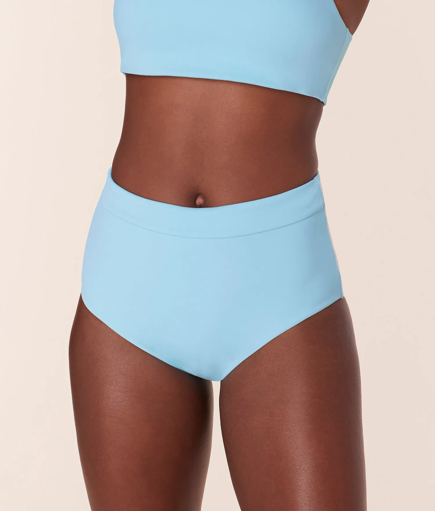 The Wide Band High Waist Bikini Bottom - Eco Nylon - Hydrangea sold by Andie