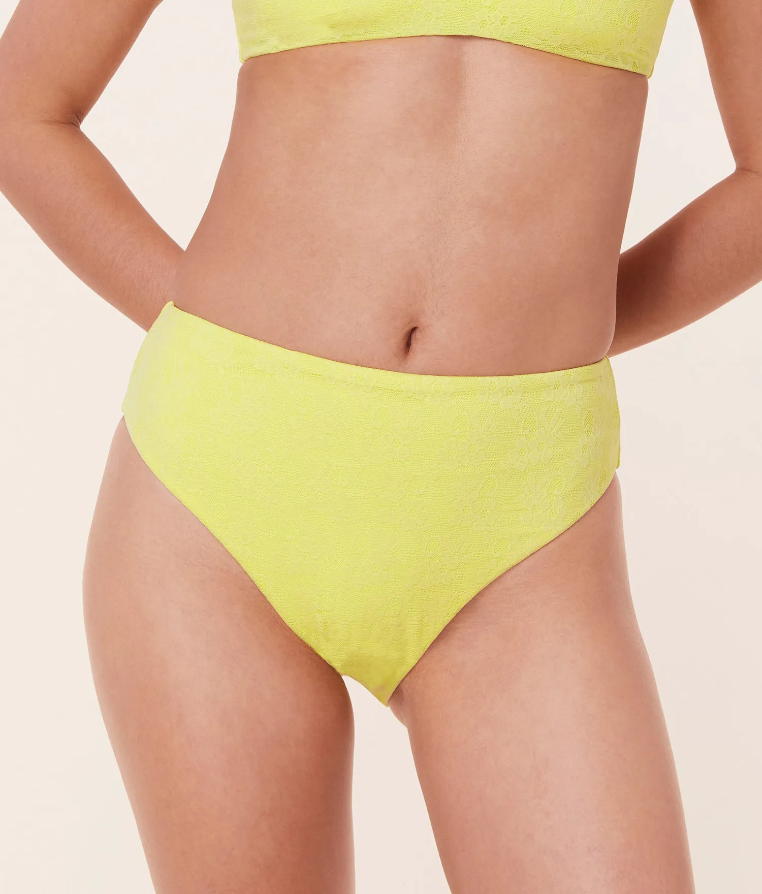 The 90s High Waist Bikini Bottom - Floral Lace - Limeade sold by Andie product image thumbnail 4