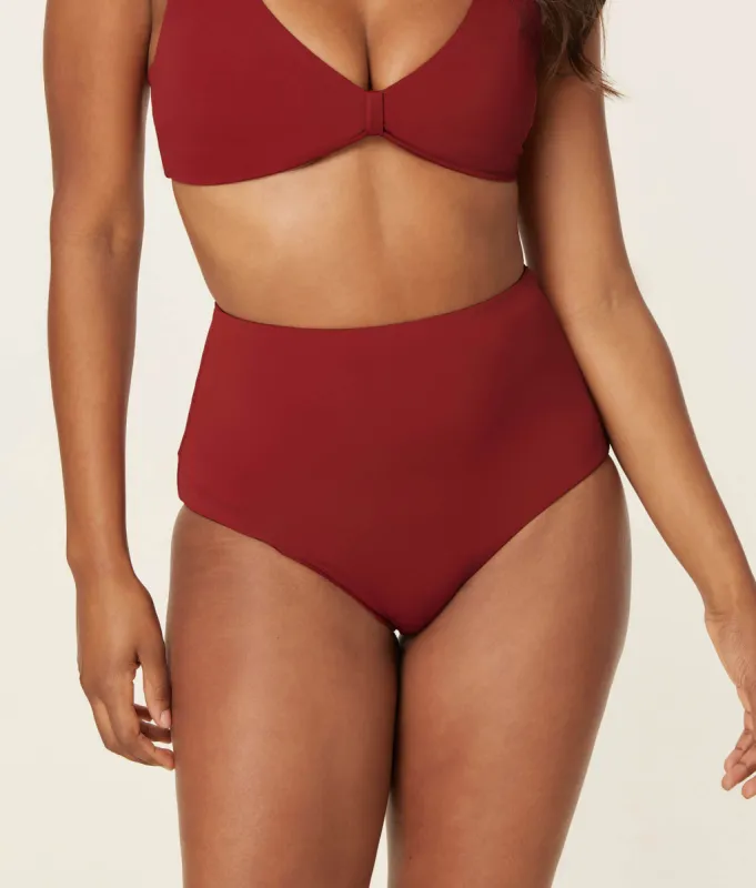 The Super Highwaist - Bottom - Eco Nylon - Crimson sold by Andie