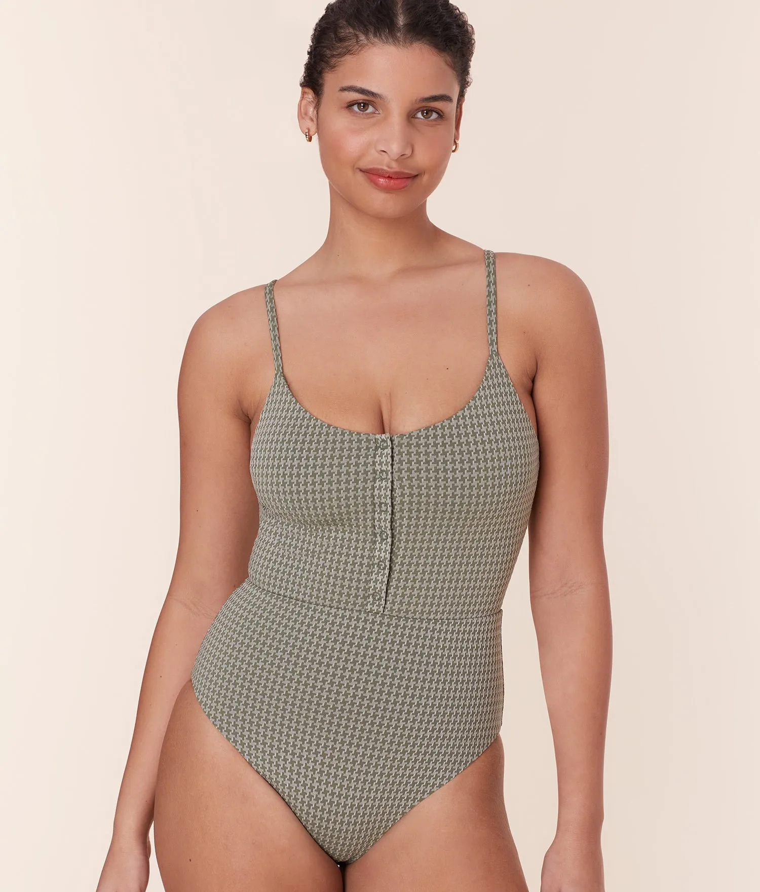 The Snap One Piece - Houndstooth - Seagrass - Long Torso sold by Andie