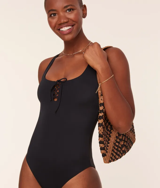 The Macao One Piece - Eco Nylon - Black - Long Torso sold by Andie