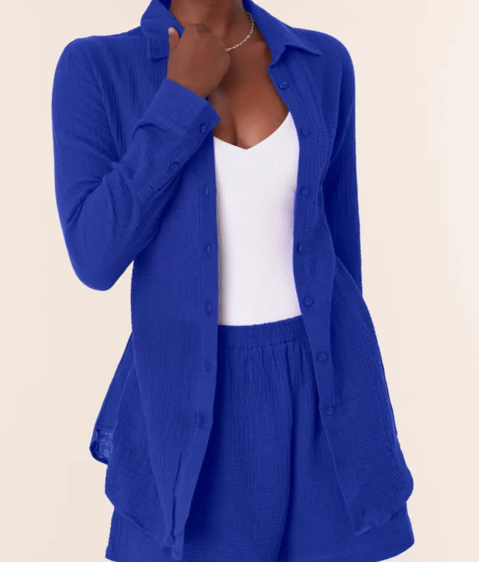 The Corvo Button Up - Cotton Gauze - Mazarine sold by Andie