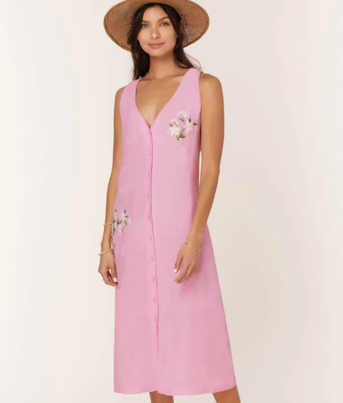The Anamur Button Up Dress - Linen - Aster sold by Andie