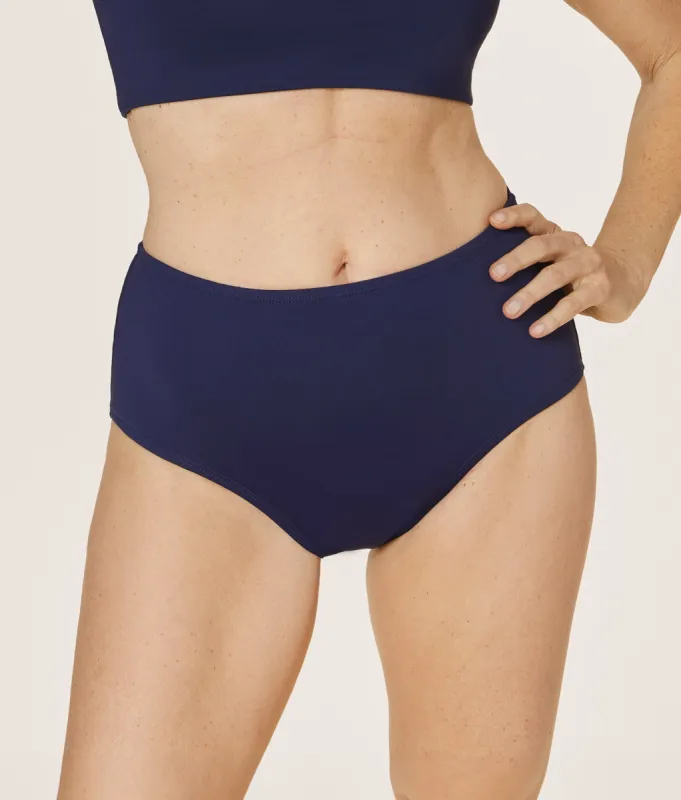 The High Waist Bikini Bottom - Flat - Navy sold by Andie
