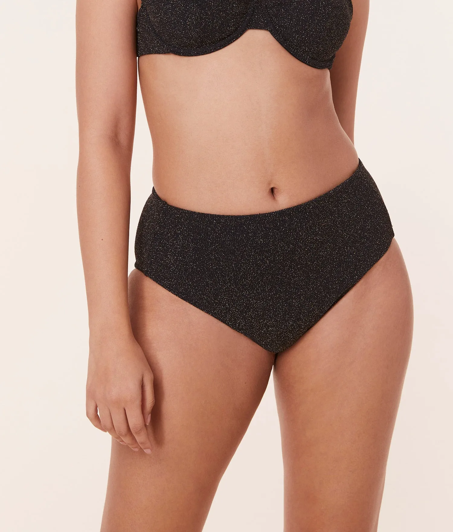 The High Rise Bikini Bottom - Lurex Rib - Black sold by Andie product image thumbnail 5